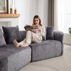 Divano sezionale profondo in ciniglia con 4 cuscini | Beige / Verde / Grigio / Nero | Posti a sedere 4-5