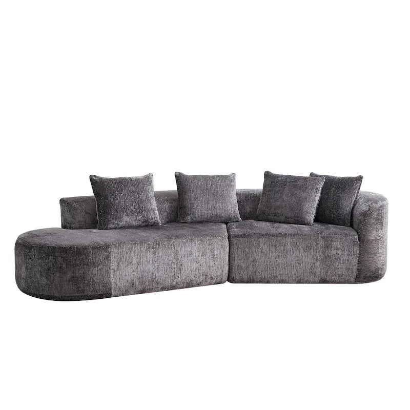 Divano sezionale profondo in ciniglia con 4 cuscini | Beige / Verde / Grigio / Nero | Posti a sedere 4-5