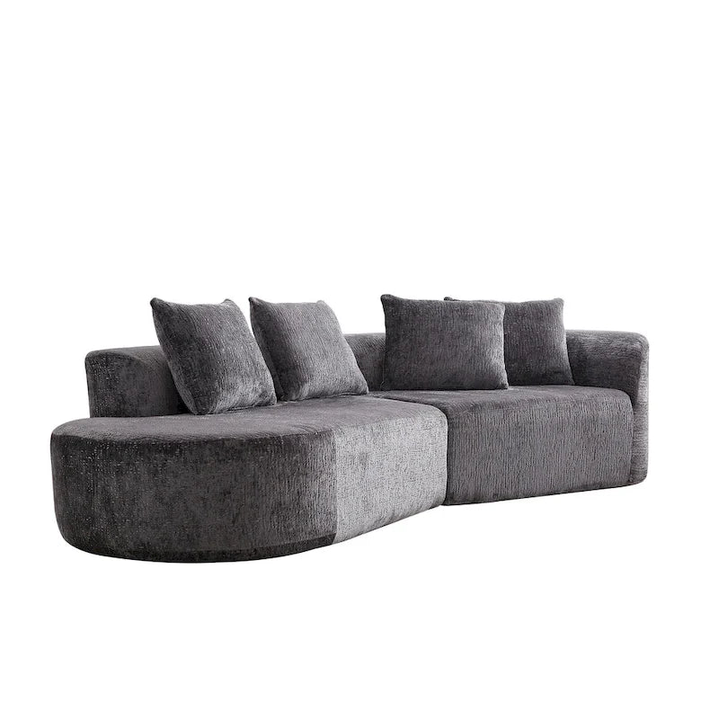 Divano sezionale profondo in ciniglia con 4 cuscini | Beige / Verde / Grigio / Nero | Posti a sedere 4-5