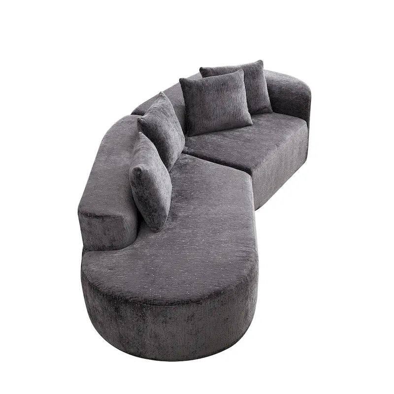 Divano sezionale profondo in ciniglia con 4 cuscini | Beige / Verde / Grigio / Nero | Posti a sedere 4-5