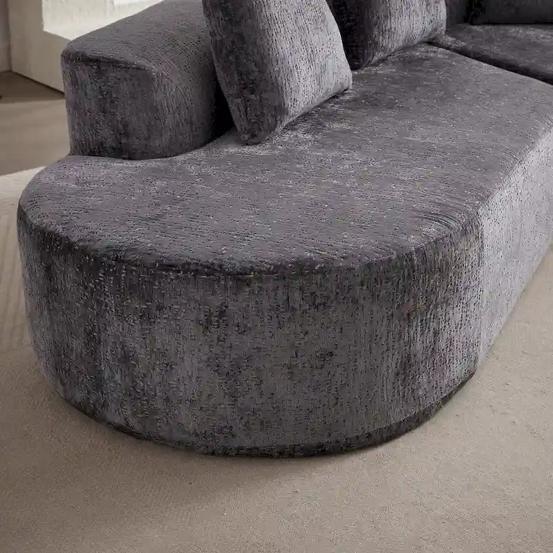 Divano sezionale profondo in ciniglia con 4 cuscini | Beige / Verde / Grigio / Nero | Posti a sedere 4-5
