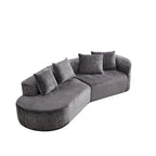 Divano sezionale profondo in ciniglia con 4 cuscini | Beige / Verde / Grigio / Nero | Posti a sedere 4-5