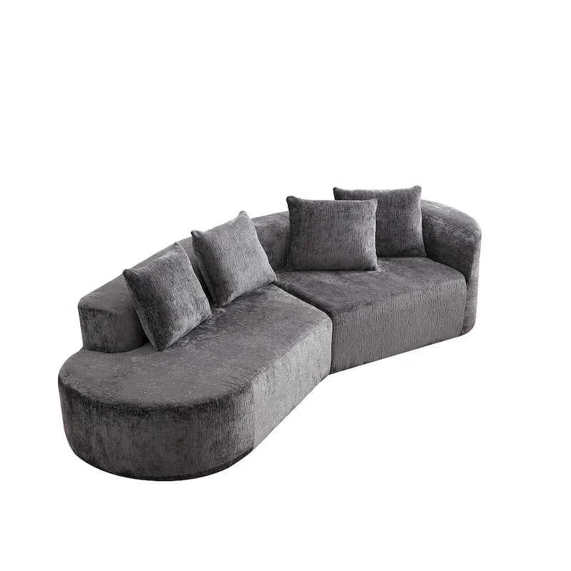 Divano sezionale profondo in ciniglia con 4 cuscini | Beige / Verde / Grigio / Nero | Posti a sedere 4-5
