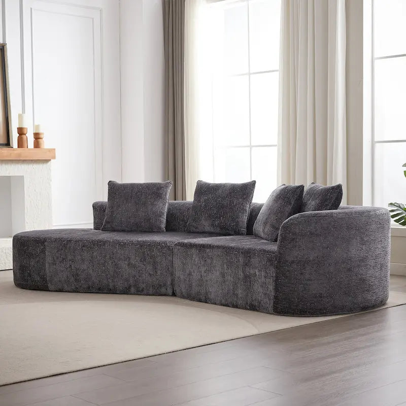 Divano sezionale profondo in ciniglia con 4 cuscini | Beige / Verde / Grigio / Nero | Posti a sedere 4-5