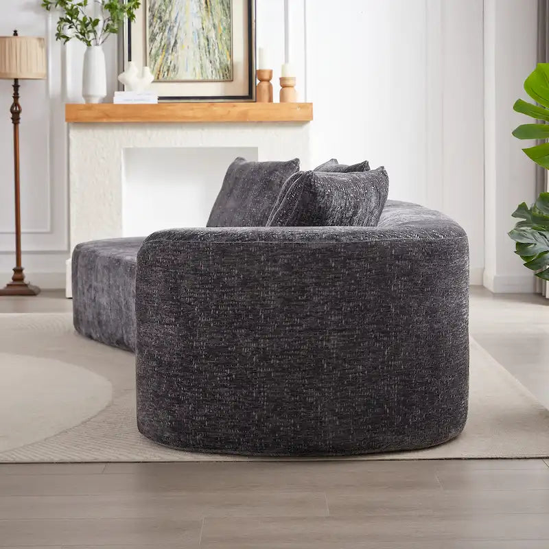 Divano sezionale profondo in ciniglia con 4 cuscini | Beige / Verde / Grigio / Nero | Posti a sedere 4-5