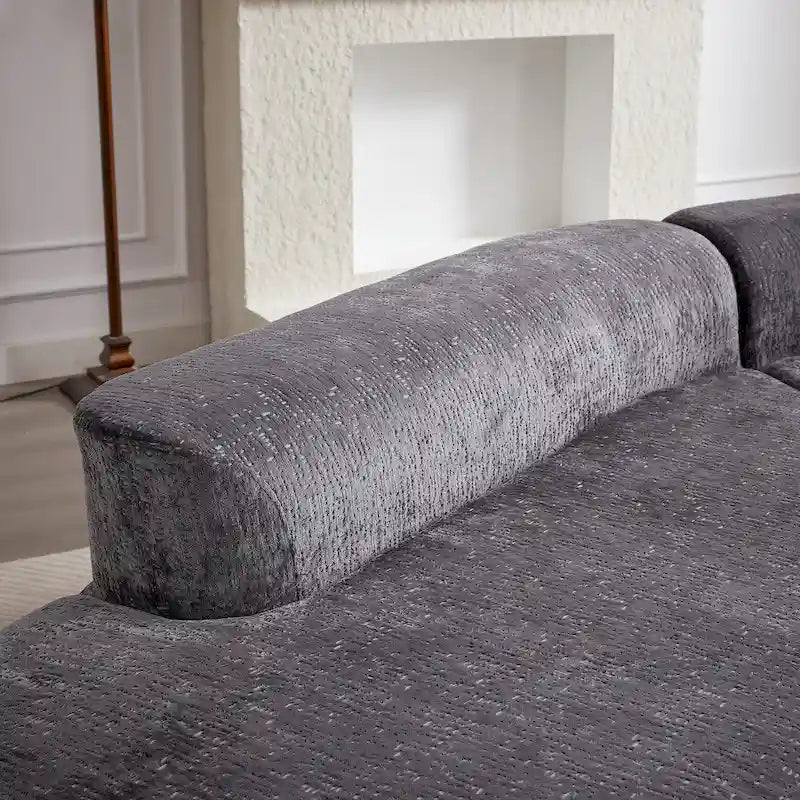 Divano sezionale profondo in ciniglia con 4 cuscini | Beige / Verde / Grigio / Nero | Posti a sedere 4-5