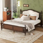 Letto a piattaforma in noce con testiera imbottita e contenitore, Queen