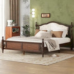 Letto a piattaforma in noce con testiera imbottita e contenitore, Queen