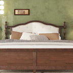 Letto a piattaforma in noce con testiera imbottita e contenitore, Queen