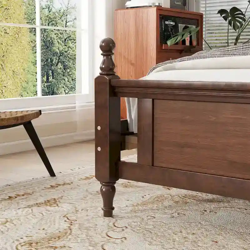 Letto a piattaforma in noce con testiera imbottita e contenitore, Queen