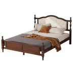 Letto a piattaforma in noce con testiera imbottita e contenitore, Queen