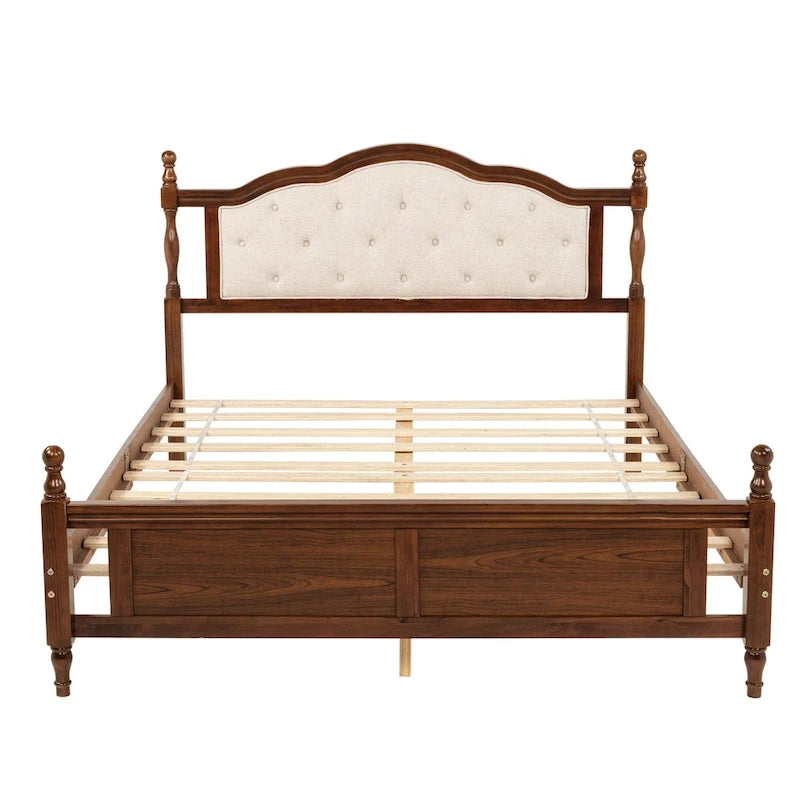 Letto a piattaforma in noce con testiera imbottita e contenitore, Queen