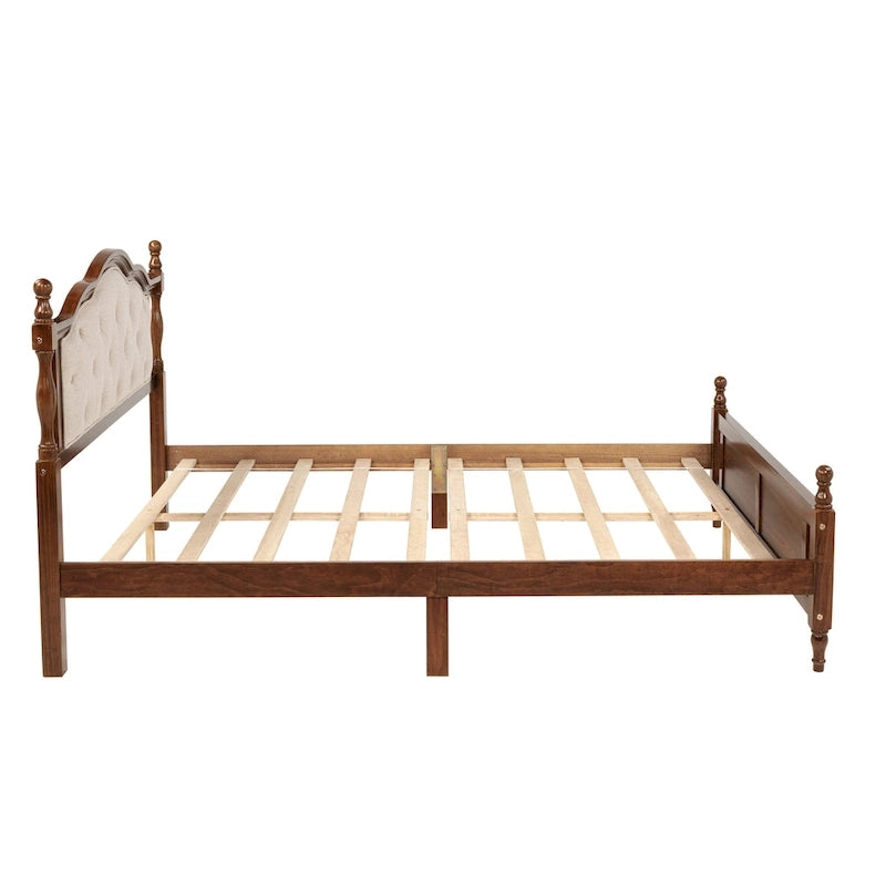 Letto a piattaforma in noce con testiera imbottita e contenitore, Queen