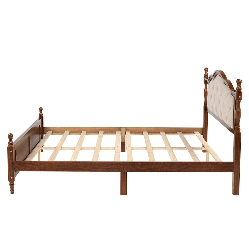 Letto a piattaforma in noce con testiera imbottita e contenitore, Queen