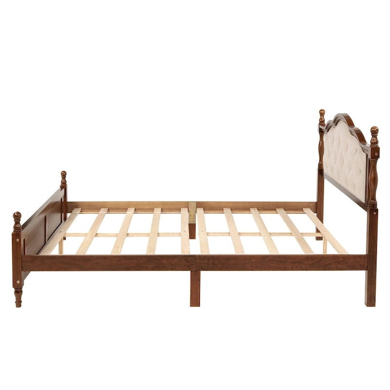Letto a piattaforma in noce con testiera imbottita e contenitore, Queen