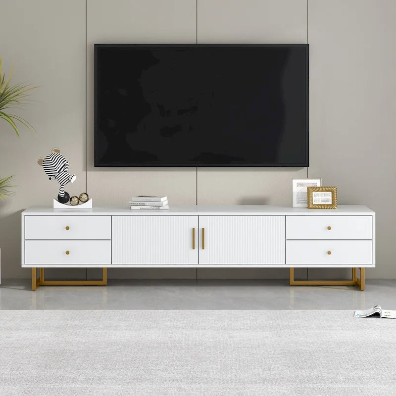 Mobile Porta TV Moderno Bianco con 4 Cassetti e Ante – 178 cm L, Adatto per TV fino a 75"