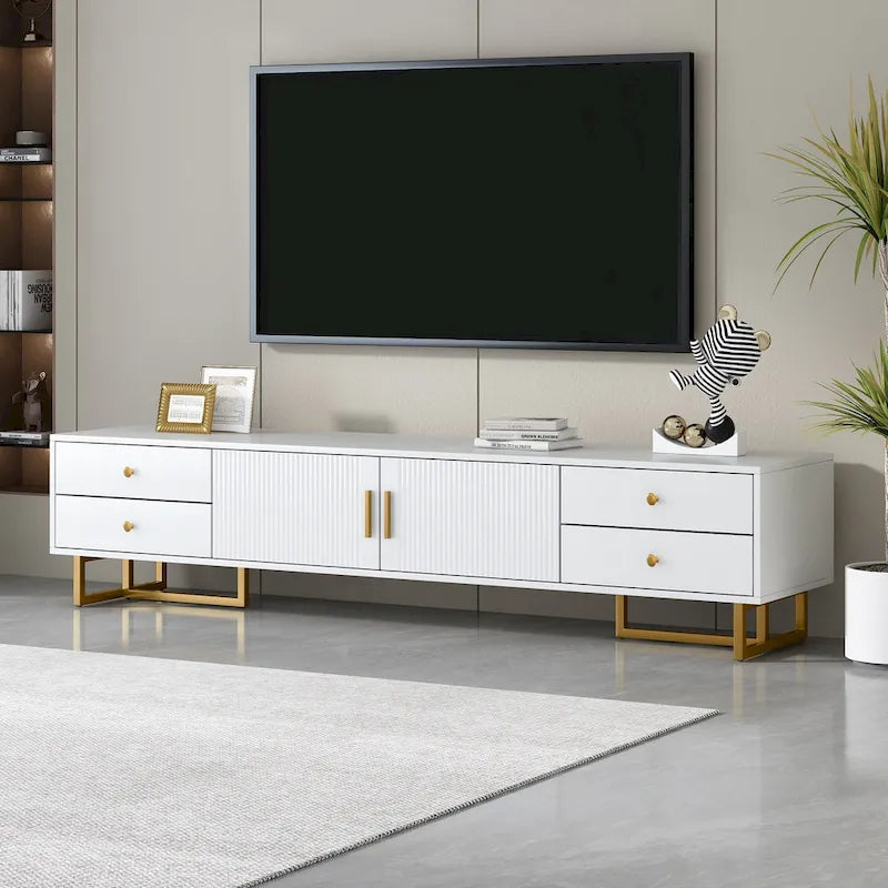 Mobile Porta TV Moderno Bianco con 4 Cassetti e Ante – 178 cm L, Adatto per TV fino a 75"