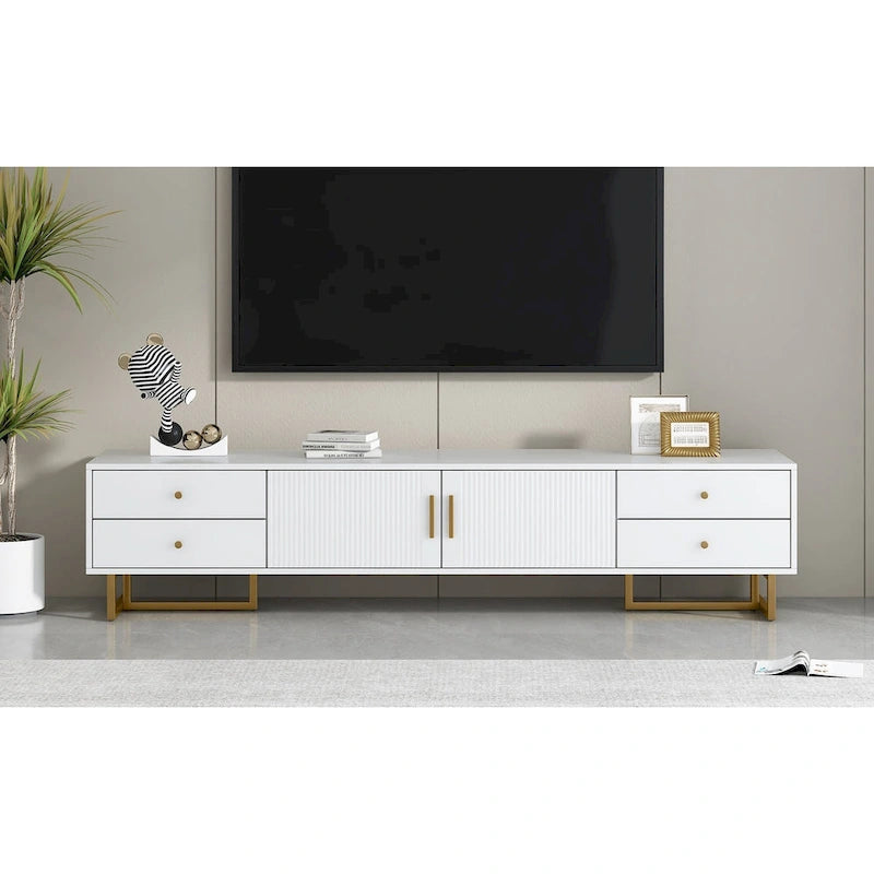 Mobile Porta TV Moderno Bianco con 4 Cassetti e Ante – 178 cm L, Adatto per TV fino a 75"