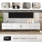 Mobile Porta TV Moderno Bianco con 4 Cassetti e Ante – 178 cm L, Adatto per TV fino a 75"