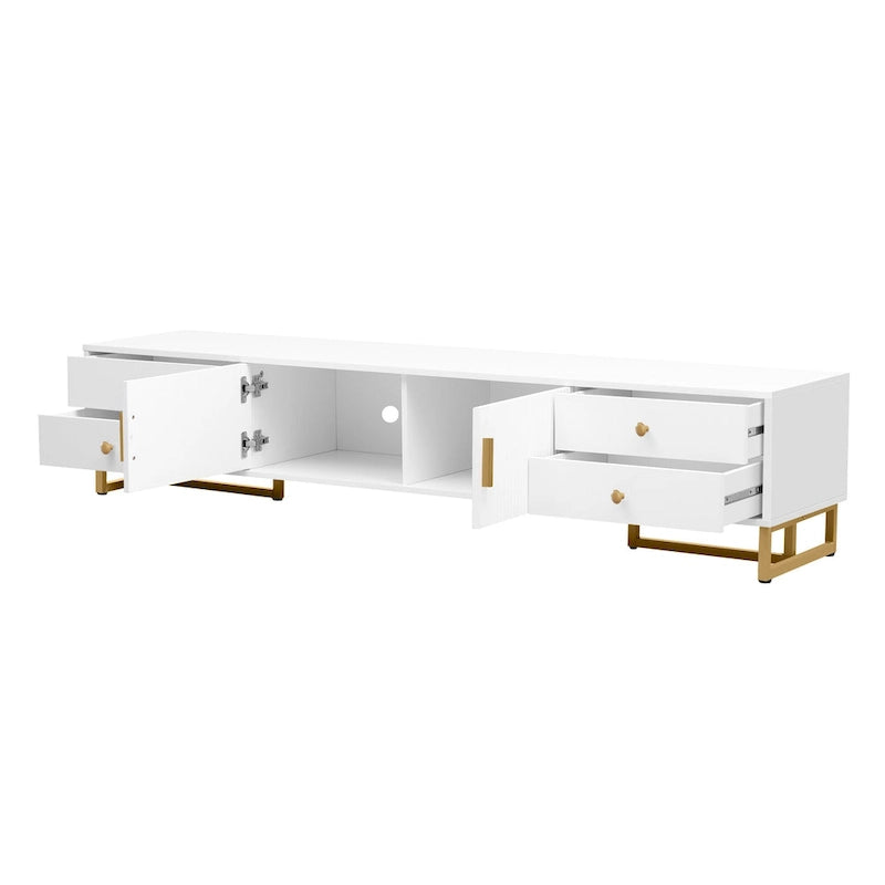 Mobile Porta TV Moderno Bianco con 4 Cassetti e Ante – 178 cm L, Adatto per TV fino a 75"