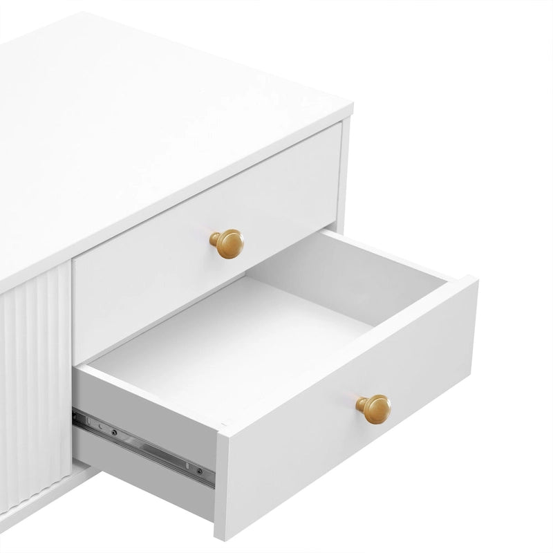 Mobile Porta TV Moderno Bianco con 4 Cassetti e Ante – 178 cm L, Adatto per TV fino a 75"