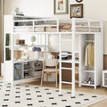 Letto a soppalco in metallo Off White Full Size con scrivania a L, armadio e contenitore – 1 persona