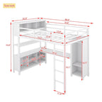 Letto a soppalco in metallo Off White Full Size con scrivania a L, armadio e contenitore – 1 persona