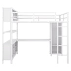 Letto a soppalco in metallo Off White Full Size con scrivania a L, armadio e contenitore – 1 persona