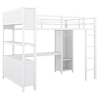 Letto a soppalco in metallo Off White Full Size con scrivania a L, armadio e contenitore – 1 persona