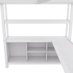 Letto a soppalco in metallo Off White Full Size con scrivania a L, armadio e contenitore – 1 persona