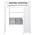Letto a soppalco in metallo Off White Full Size con scrivania a L, armadio e contenitore – 1 persona