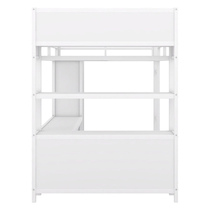 Letto a soppalco in metallo Off White Full Size con scrivania a L, armadio e contenitore – 1 persona