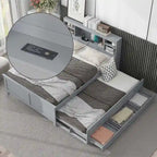 Letto a Piattaforma Grigio / Bianco con 3 Cassetti e Letto Estraibile — Piazza e Mezza + Singolo, per 2 Persone