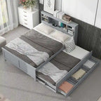 Letto a Piattaforma Grigio / Bianco con 3 Cassetti e Letto Estraibile — Piazza e Mezza + Singolo, per 2 Persone