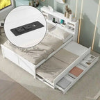 Pine Wood Platform Bed Frame with 3 Drawers & Trundle
