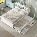 Letto a Piattaforma Grigio / Bianco con 3 Cassetti e Letto Estraibile — Piazza e Mezza + Singolo, per 2 Persone