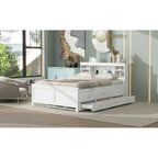 Letto a Piattaforma Grigio / Bianco con 3 Cassetti e Letto Estraibile — Piazza e Mezza + Singolo, per 2 Persone