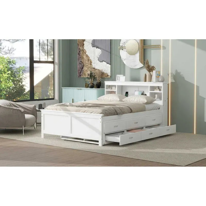 Letto a Piattaforma Grigio / Bianco con 3 Cassetti e Letto Estraibile — Piazza e Mezza + Singolo, per 2 Persone
