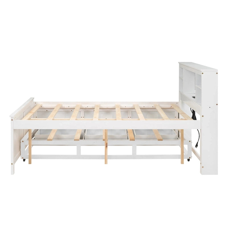 Letto a Piattaforma Grigio / Bianco con 3 Cassetti e Letto Estraibile — Piazza e Mezza + Singolo, per 2 Persone