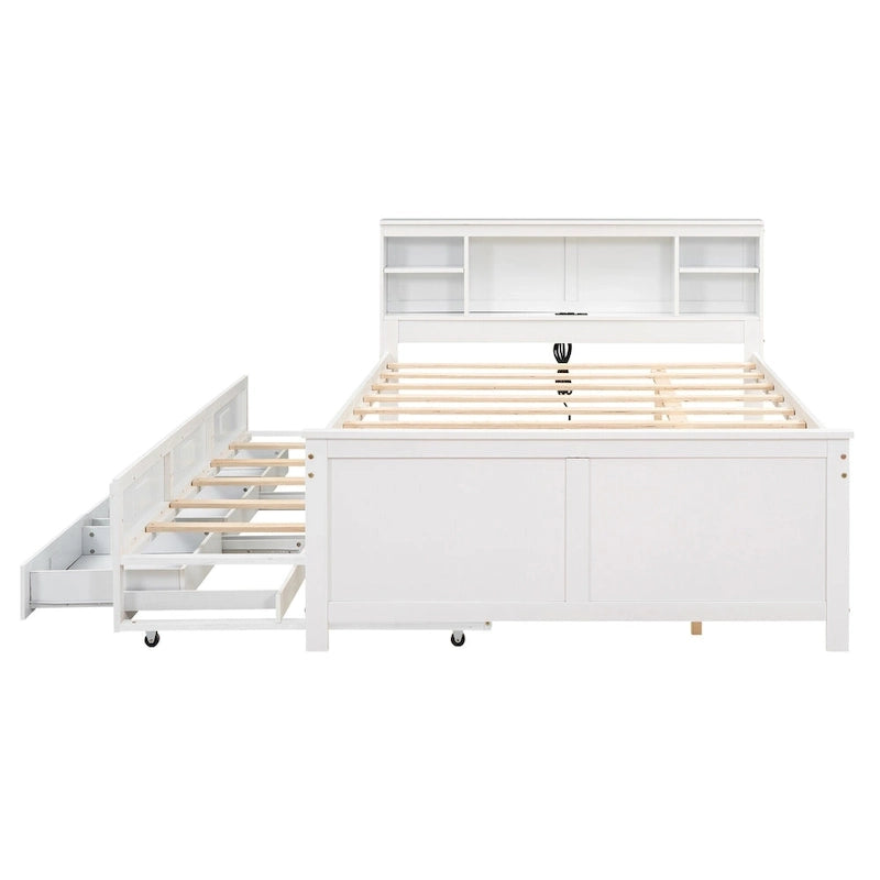 Letto a Piattaforma Grigio / Bianco con 3 Cassetti e Letto Estraibile — Piazza e Mezza + Singolo, per 2 Persone