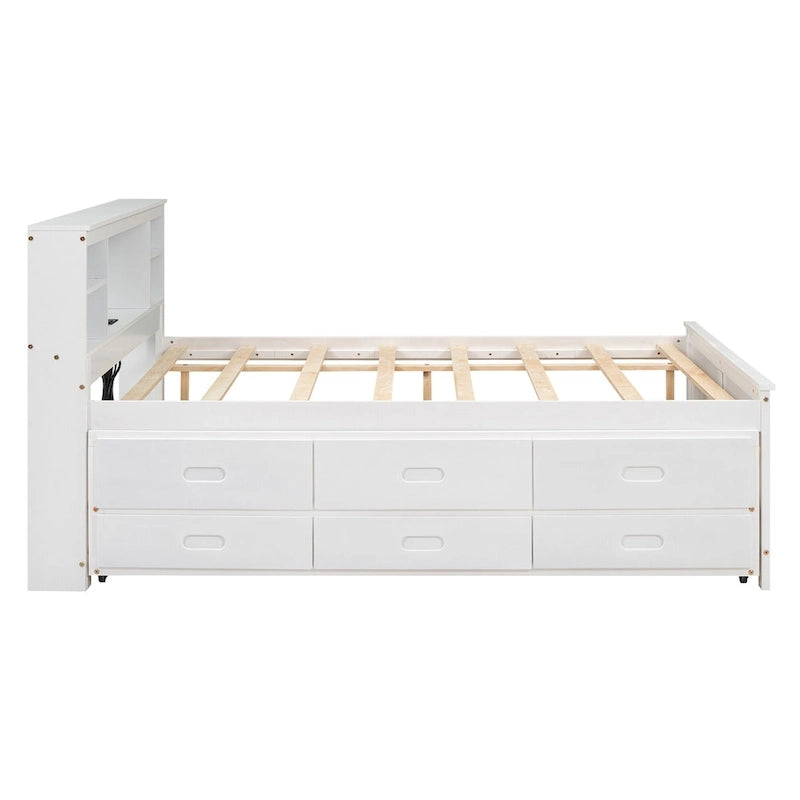 Letto a Piattaforma Grigio / Bianco con 3 Cassetti e Letto Estraibile — Piazza e Mezza + Singolo, per 2 Persone