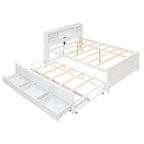 Letto a Piattaforma Grigio / Bianco con 3 Cassetti e Letto Estraibile — Piazza e Mezza + Singolo, per 2 Persone