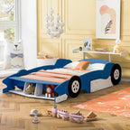 Struttura letto per bambini in stile auto da corsa, colore rosso/blu/nero, con sponda di protezione, misura matrimoniale, per 1 persona