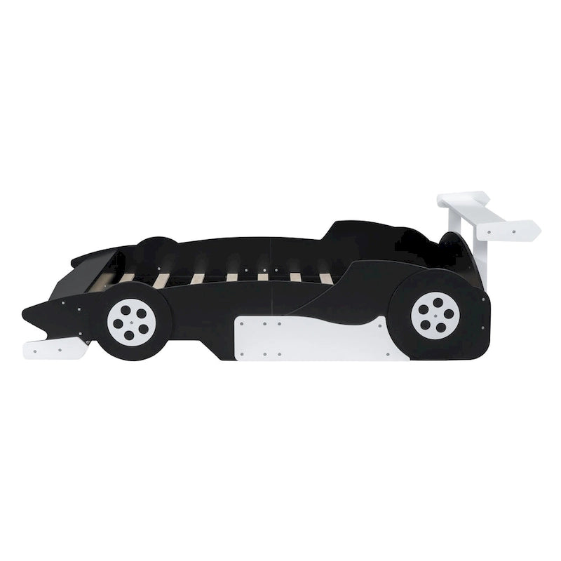 Struttura letto per bambini in stile auto da corsa, colore rosso/blu/nero, con sponda di protezione, misura matrimoniale, per 1 persona