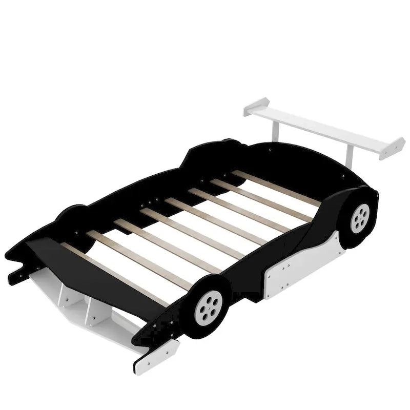 Struttura letto per bambini in stile auto da corsa, colore rosso/blu/nero, con sponda di protezione, misura matrimoniale, per 1 persona