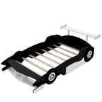Struttura letto per bambini in stile auto da corsa, colore rosso/blu/nero, con sponda di protezione, misura matrimoniale, per 1 persona