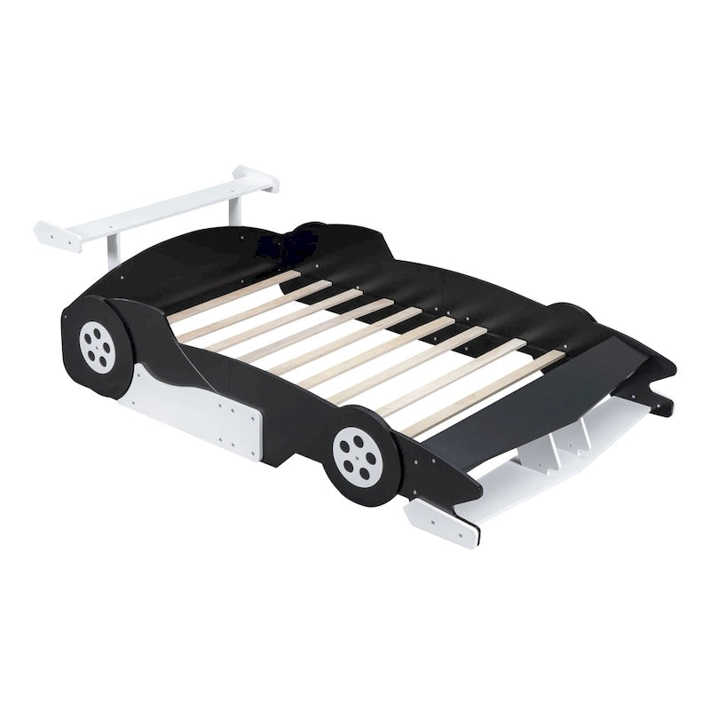 Struttura letto per bambini in stile auto da corsa, colore rosso/blu/nero, con sponda di protezione, misura matrimoniale, per 1 persona