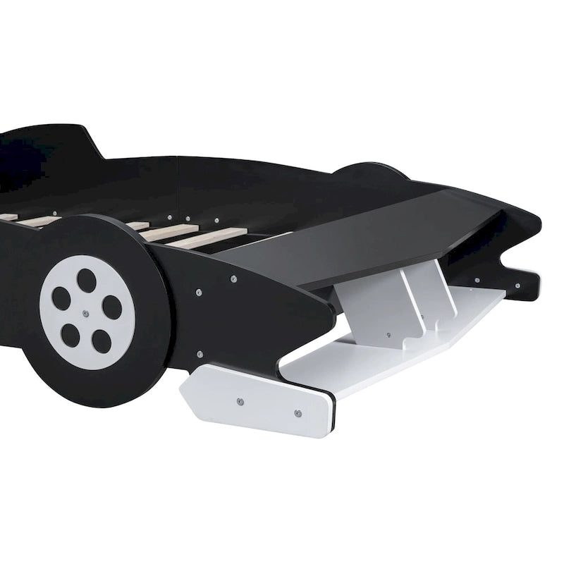 Struttura letto per bambini in stile auto da corsa, colore rosso/blu/nero, con sponda di protezione, misura matrimoniale, per 1 persona