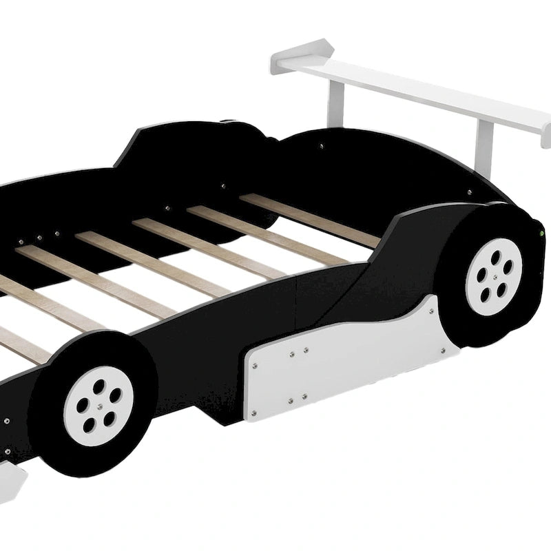 Struttura letto per bambini in stile auto da corsa, colore rosso/blu/nero, con sponda di protezione, misura matrimoniale, per 1 persona