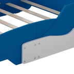 Struttura letto per bambini in stile auto da corsa, colore rosso/blu/nero, con sponda di protezione, misura matrimoniale, per 1 persona